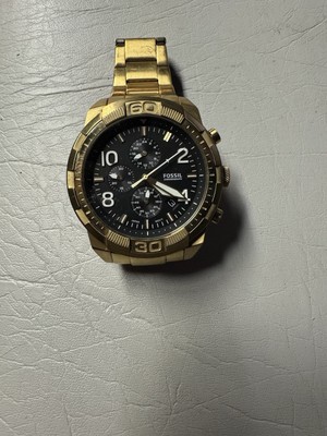 Fossil Bronson 44mm Stainless Steel Case Gold Band Green Dial