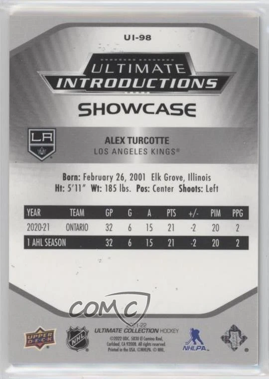 2021 Ultimate Collection Introductions Showcase Alex Turcotte #UI-98 Rookie RC - Image 2 of 2