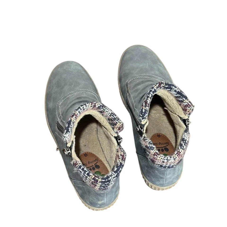 Women's Spring Step Blue Ruched Ankle Boots - Size 10 - Image 3 of 4