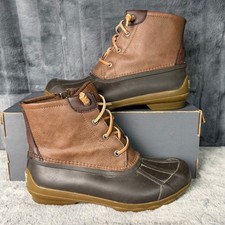 Sperry Saltwater Duck Boot Womens 7 Brown Leather Rubber Lace Up Side Zip