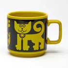 Hornsea Cat and Piranha Mug Retro Ceramic Vintage Style Tea Coffee Cup Lime