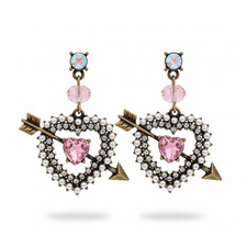 Betsey Johnson Pink Heart with Arrow Pierced Dangling Crystal Stud Earrings