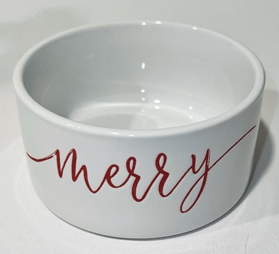 Sleigh Bell Bistro Merry Christmas Ramekin 6oz Ceramic Round White Red NWT