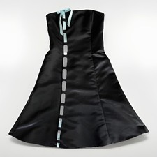 Jessica McClintock Gunne Sax VTG Black Strapless Dress Aqua Blue Ribbon Sz 5/6