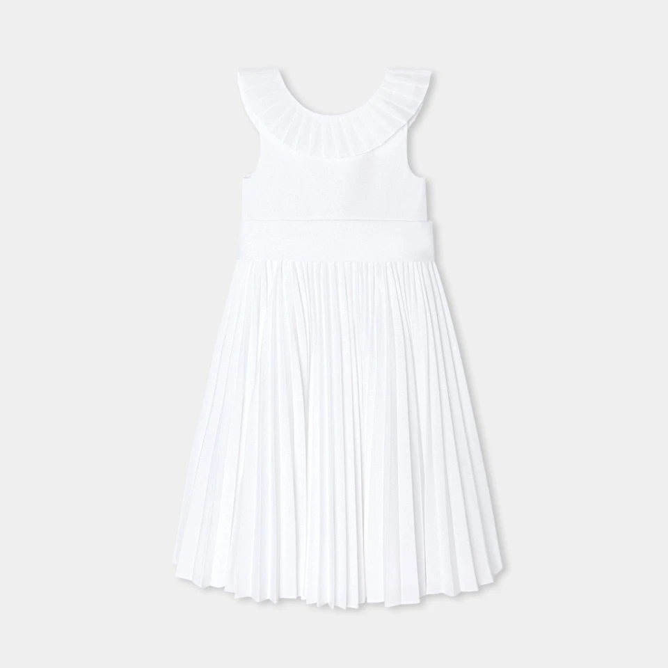 GIRL'S JACADI WHITE PLEATED SLEEVELESS MAXI DRESS SPECIAL OCCASION 12 NO BELT! - Image 3 of 4