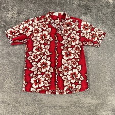 VTG Royal Creations Hawaiian Shirt Mens Large Red Hibiscus Floral Print USA Made