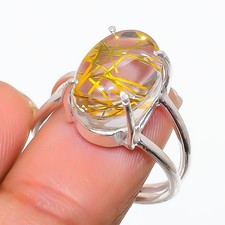 Rutilated Quartz Gemstone 925 Sterling Silver Jewelry Ring Size 7.5 US 