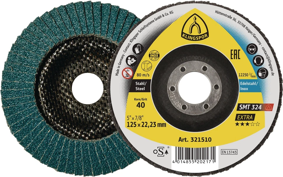 KLINGSPOR SCHLEIFSYSTEME GMBH Fächerscheibe SMT 324 Extra KLINGSPOR Schleifscheibe 115/125mm Schruppscheiben