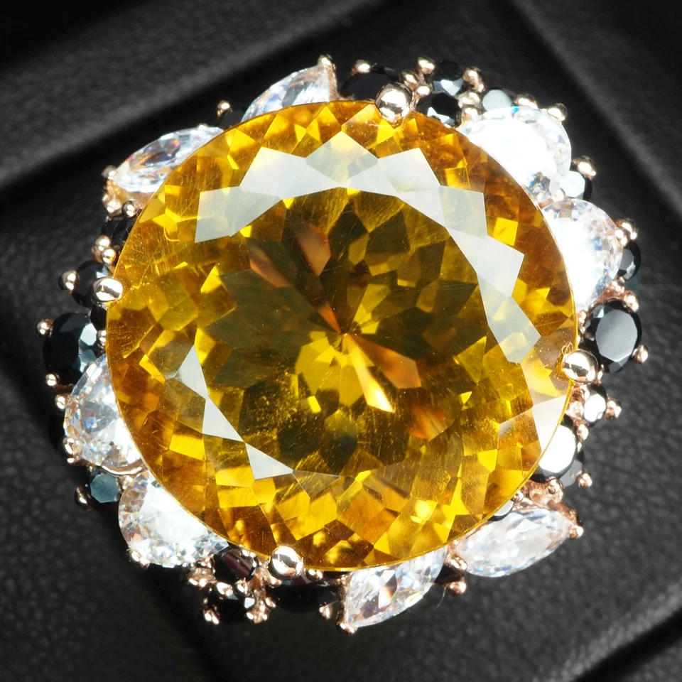 Brillantes anillos de halo de oro rosa de plata esterlina 925 de 21,70 quilates de citrino amarillo dorado Foto 2 de 4