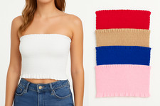 Womens Sheering Bandeau Bra Shirred Crop Top Boob Tube Gather Smoken Strapless