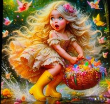 Girl Playing In The Water Diamond Painting Art 20x20cm