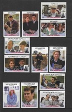 TUVALU 1986 KRÓLEWSKI ŚLUB 9 WYSP ZESTAWY 4 NADRUK GRATULACJE MNH