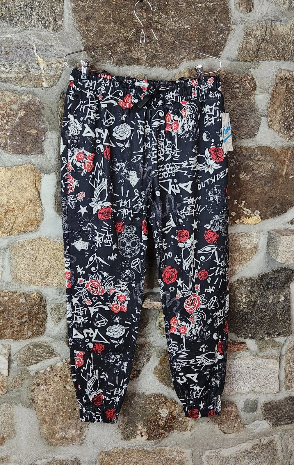 Fresh Prince of Bel Air Joggers Black Red Mens Large Streetwear Urban Roses