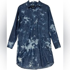 Karen Kane Shirt Dress Size S Blue Tie Die Button Front Long Sleeve Made in USA