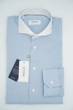 ETON Shirt Signature Twill White Wrinkle Contrast Collar 39 15.5 Slim Fit