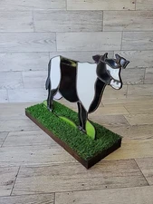 Stained Glass Cow Grass W/ Stand Farm Country Decor Sun Catcher Pastoral Rustic 
