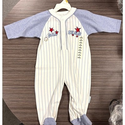 Vintage Little Me Sleeper Romper Boy Size 9M White Blue All Star Baseball Footed