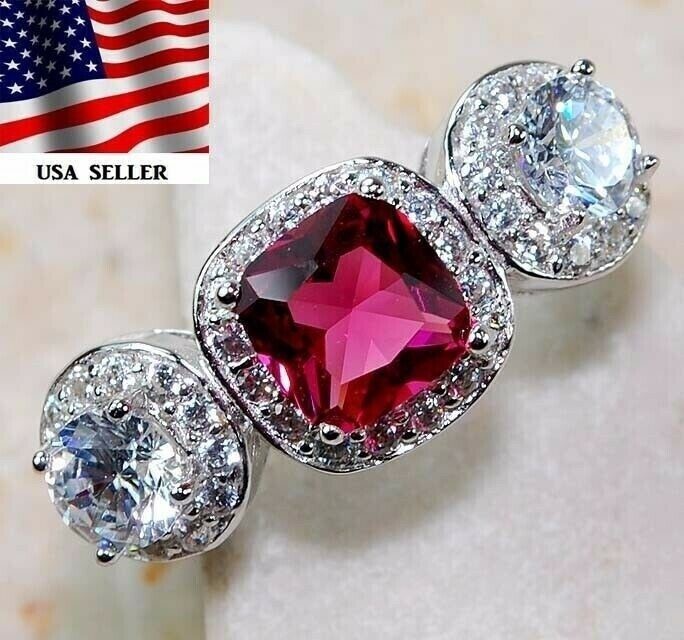 3CT Heat Treated Rubellite Tourmaline 925 Solid Sterling Silver Ring Sz 6 U4-7