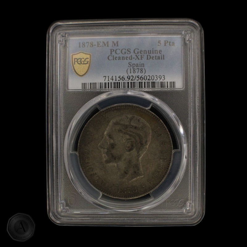 1878-EM M 5 Pesetas Spain Silver Coin PCGS Genuine Cleaned - XF Detail -E207