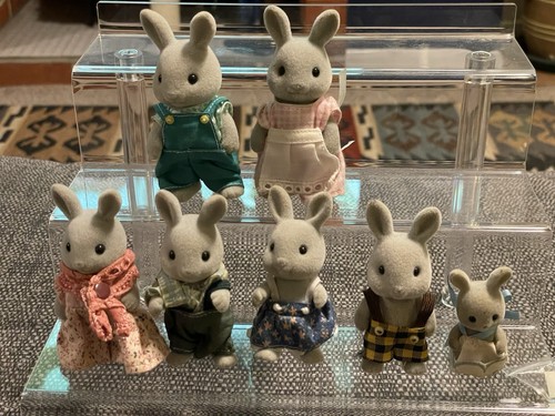 Vintage Sylvanian Families Babblebrook Grey Rabbits - all tails