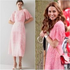 LK Bennett Elowen UK16 US12 pink chiffon midi dress ASO Kate Middleton races wed