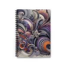 Spiral Notebook Ruled Line Purple Orange Gray Abstract Style Design 3 Gift