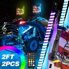 2PCS 2FT ATV UTV COB LED Whip Lights RGB Spiral Chasing w/ App Remote Control