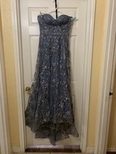 Cinderella Divine Blue Silver Sequin Hi-Low Strapless Sweetheart Gown Sz 10