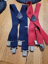 Men's Suspenders - Strong Clips X-style 1 2", USA Made Lot of 2 Blue/ Red