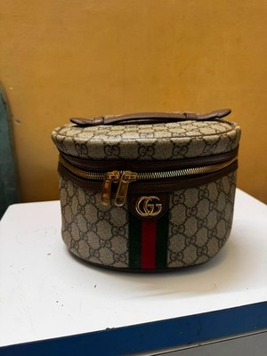 Gucci Ophidia GG Supreme Vanity Case Cosmetic Makeup Bag Web Stripe Authentic