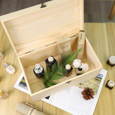 JJSQ Large Wooden Storage Box Hinged Lid Rectangle Unfinished Unpainted Natural