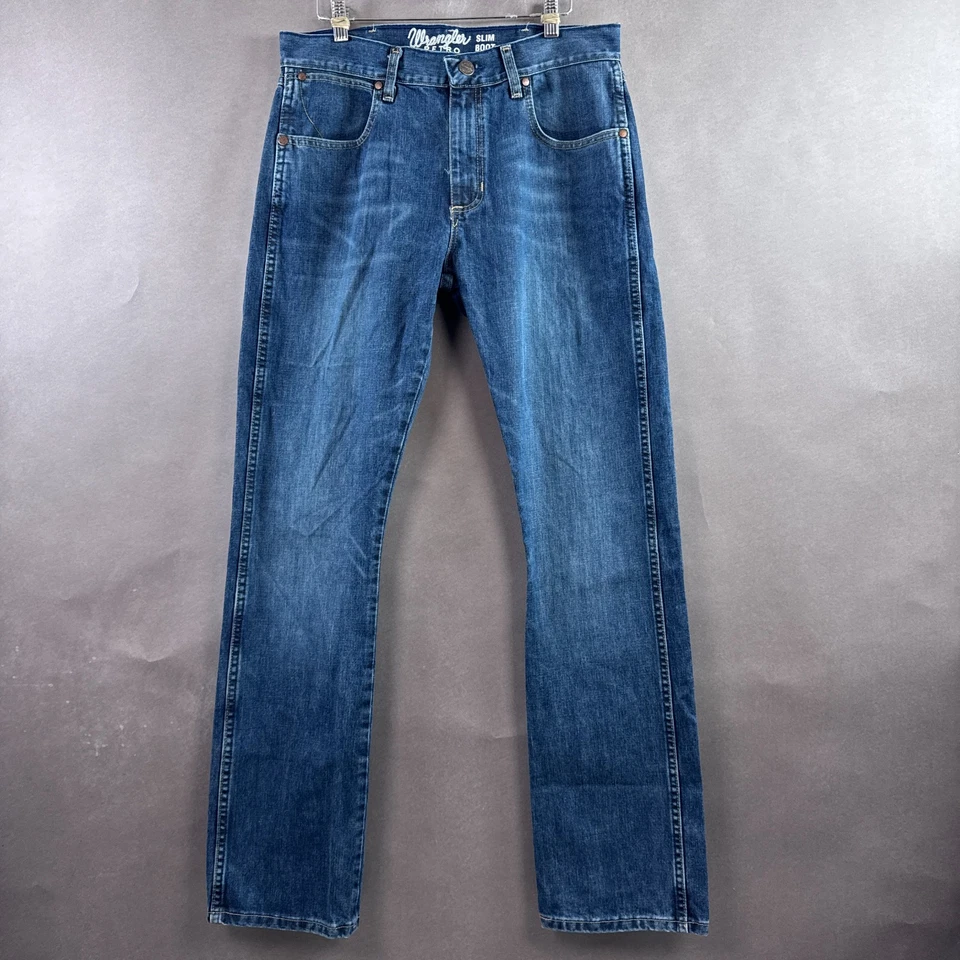 Wrangler Jeans Men 32x34 Blue Retro Bootcut Western Cowboy Pants Slim (Tag31x34) - Image 2 of 4