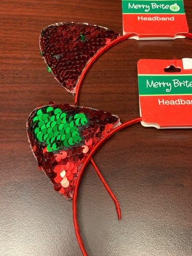Set of 2 Cat Ears Sequins Red Green Girls Hairband Headband Hair Accessories New - Picture 4 of 4