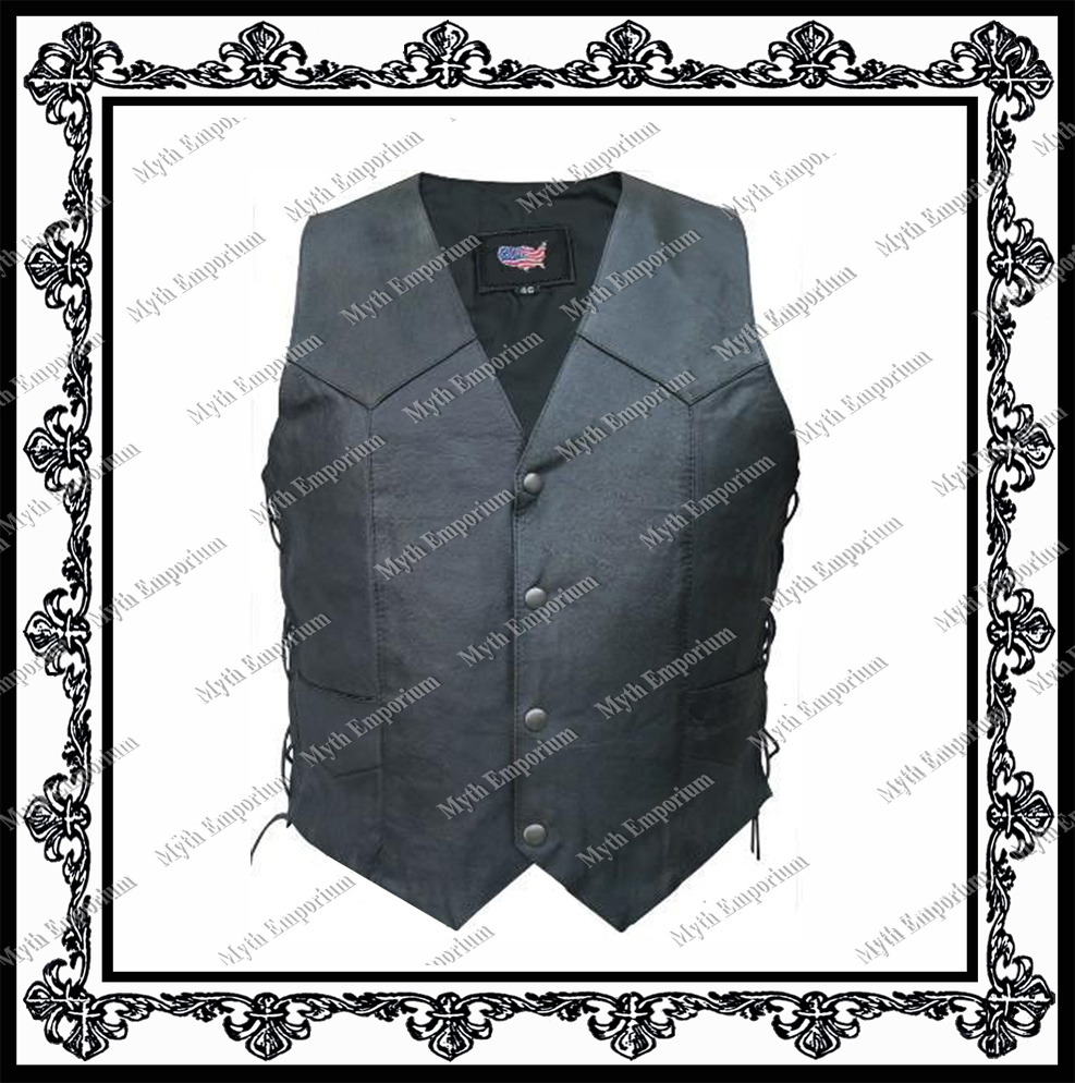 Myth Emporium Men's Leather Side Laces Motorcycle Vest