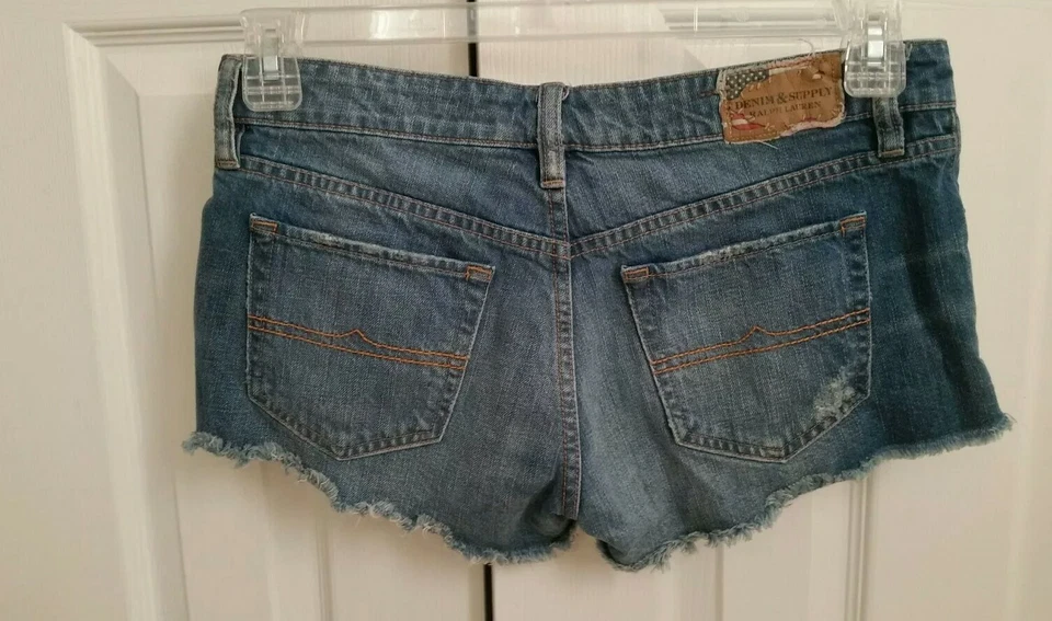Mini Pantalones Cortos Para Mujer Denim & Supply Ralph Lauren Desgastados Dobladillo Crudo Talla 29 Azul Foto 3 de 4