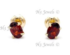 14k Solid Yellow gold Oval cut Natural Garnet Stud Earring Screw back 1.00ct 6x4