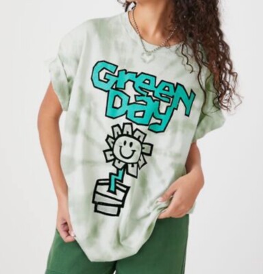 Green Day Kerplunk Flower T-Shirt Green Tie Dye Women's MD/LG