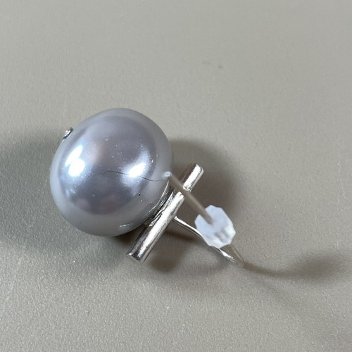 Gray Oval South Sea Shell Pearl Ball Earrings Silver Bar Open Ear Wires Natural - Picture 8 of 12