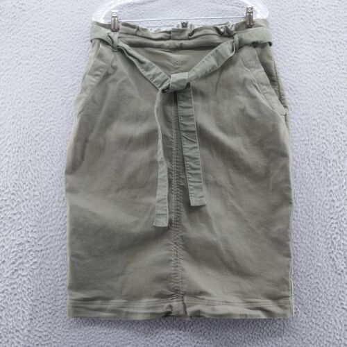 Banana Republic Womens Paper Bag Midi Skirt 14 Olive Green Stretch Twill Belted
