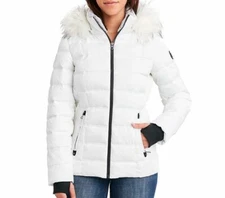 New Nautica Ladies Puffer Jacket with Faux Fur Trim  White Size XXL