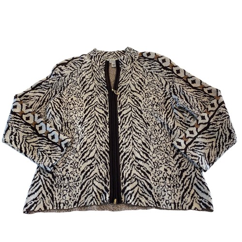 St. John Sport Vintage Wool Animal Print Sweater Jacket Full Zip Rare Pattern