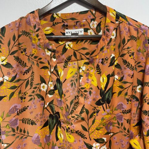Ava Viv Blouse Womens 3X Orange Floral Fall Autumn 3/4 Sleeve Lightweight Top - Picture 2 of 8