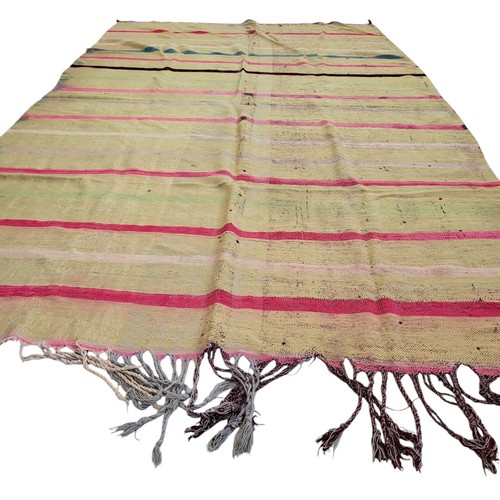 Handmade Moroccan Rug Light Brown Off White Fringe Striped Carpet Vintage - Picture 8 of 24