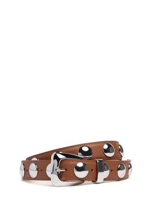 KHAITE Brown Leather Belt with Silver Accents Benny Belt with Studs in Coffee Suede and Silver – KHAITE main image 4