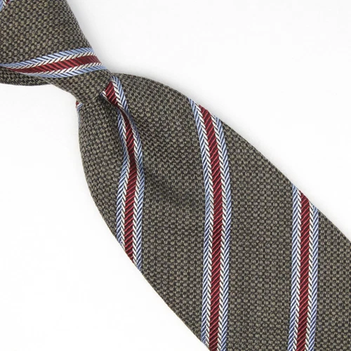 Josiah France Mens Wool Silk Necktie Brown Blue Red Rope Stripe Weave Woven Tie