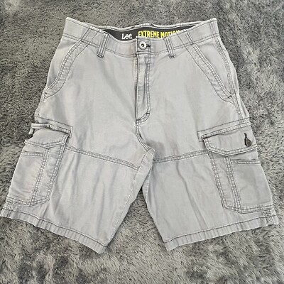 Lee Extreme Motion Cargo Shorts Mens 32 Gray Stretch Cotton Flex Waist