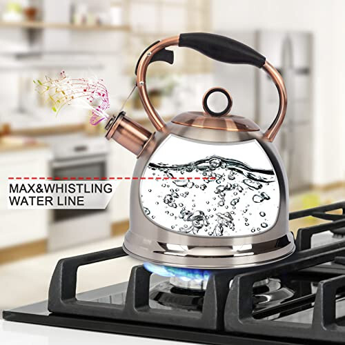 Whistling Stovetop Tea Kettle Food Grade Stainless Steel, Hot Water Fast to Boil - Picture 3 of 7