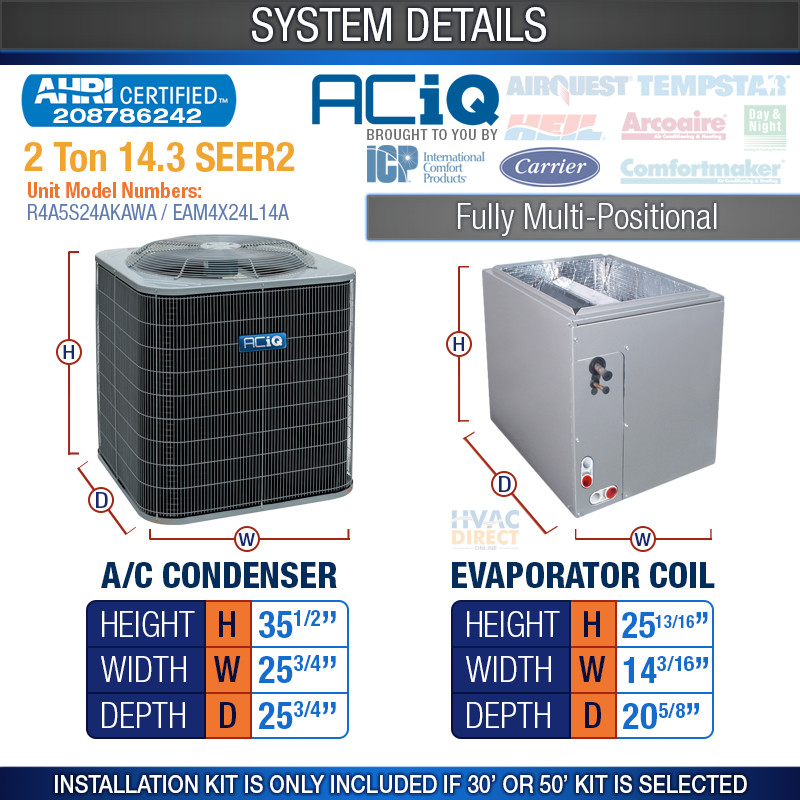 2 Ton 14.3 SEER2 ACiQ-Heil Air Conditioner + Evaporator Coil AC System Kit  | eBay