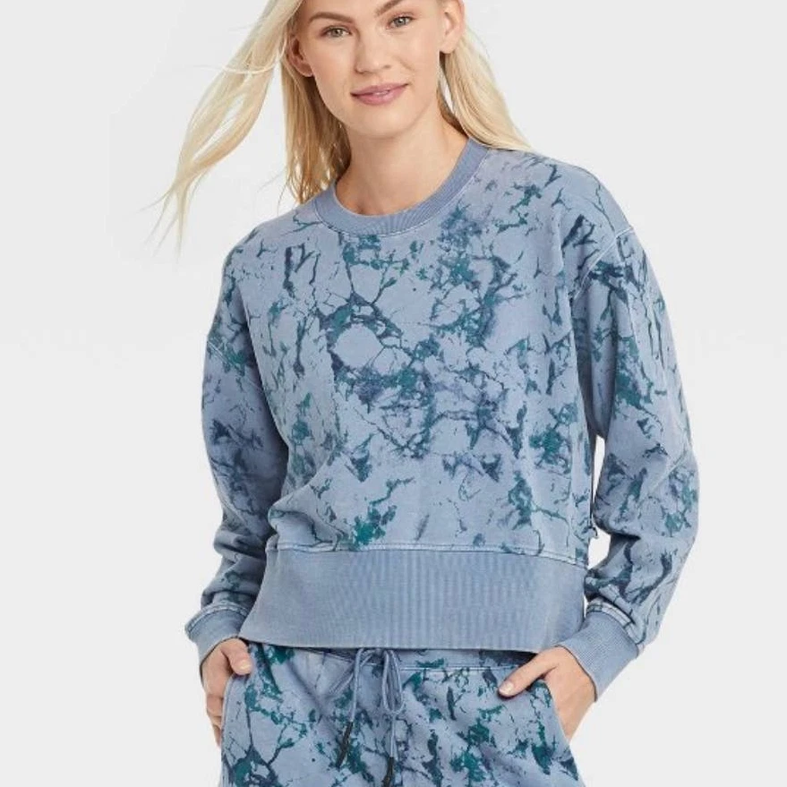 Joy Lab NWT Women's S Blue Acid Wash Marble Print Crewneck Pullover  Sweatshirt | eBay