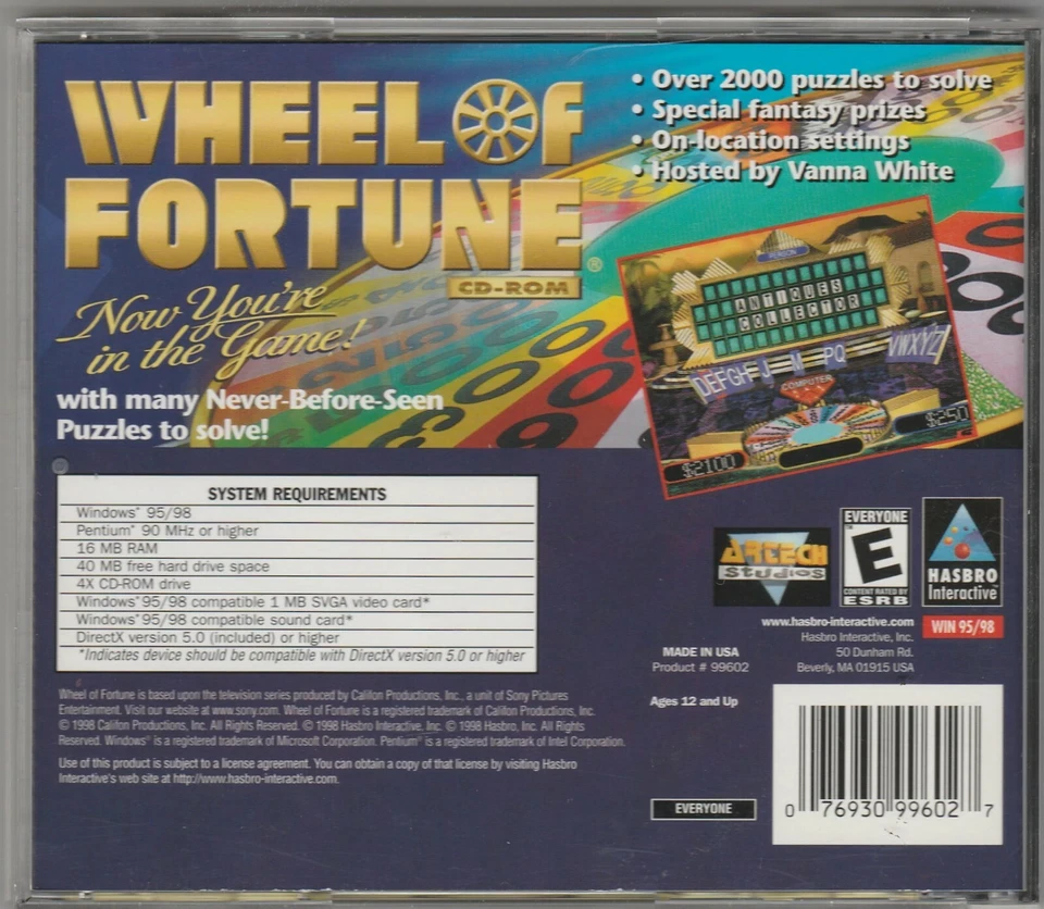 Wheel of Fortune CD-Rom Game 1st Edit by Hasbro Interactive 1998 for Win 95/98 - Image 3 of 3